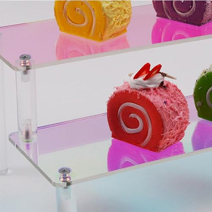 MY MIRONEY 2 Tier Iridescent Acrylic Display Stand for Figurines, Collectibles, Makeup & More (7.87" x 5.04" x 3.94") - size: 7.87" X 5.04" X 3.94"