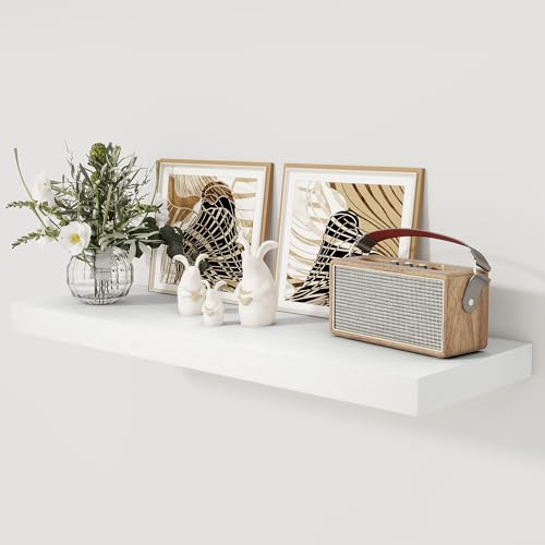 White Floating Shelves 36 Inch Long, 12 Inch Deep Floating Shelves for Wall, 36 x 12 Shelves for Wall Storage & Display, 2" Thick Floating Shelf for Bathroom, Living Room, Bedroom, Set of 1 - color: White, size: 36"w X 12"d, 1 Pack