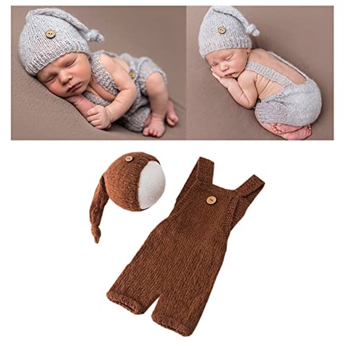 Fashion Cute Newborn Boy Girls Baby Costume Outfits Photography Props Hat Pants - color: Dark Coffee
