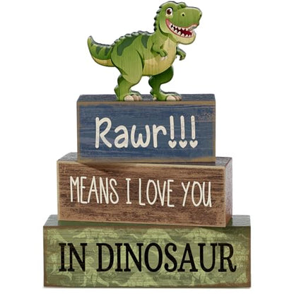 Lineshading 4 Pcs Dinosaur Table Decorations Wooden Dinosaur Decor Dino Safari Party Centerpieces for Table Jungle Animal Theme Baby Shower Tabletop Stand for Boys Girls Birthday Party Decorations - style: Dinosaur