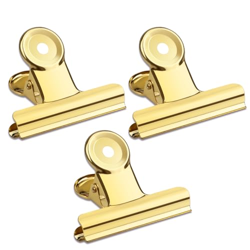 20 Pack Large Metal Hinge Clips 2 Inches Bull Hinge Paper Clips Gold Bulldog Clips for Crafts, Photo, Drawing, Food Bags at Home, Office, School, Shop, Gold, 51mm - color: Light Gold, size: 51mm