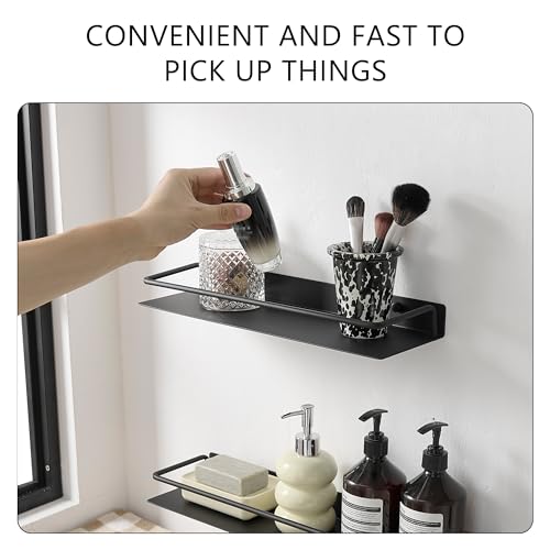 JOOM Metal Wall Floating Shelf - Metal Wall Shelf, Black Floating Shelf, Small Bathroom Shelf, (Black, 8Inch) - color: Black, size: 8 Inch-Upgraded Fence