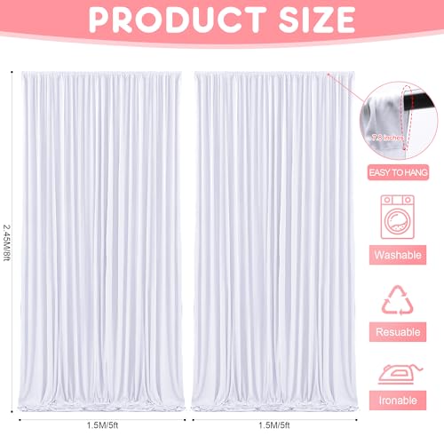 Asee'm 10x8FT White Backdrop Curtains for Parties, Polyester Photo Fabric Curtain Backdrop Drapes for Birthday Wedding Party Decor Background Photography with Rod Pocket, 5x8FT, 2 Panels - color: White, size: 5'(W) x 8'(H), 2 panels