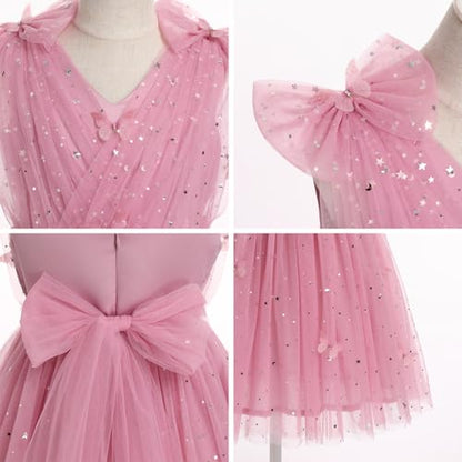 IMEKIS Toddler Kids Girls Butterfly Dress Sparkle Sequins Tulle Wedding Formal Birthday Dresses 2-10T - color: Dusty Pink, size: 2-3T