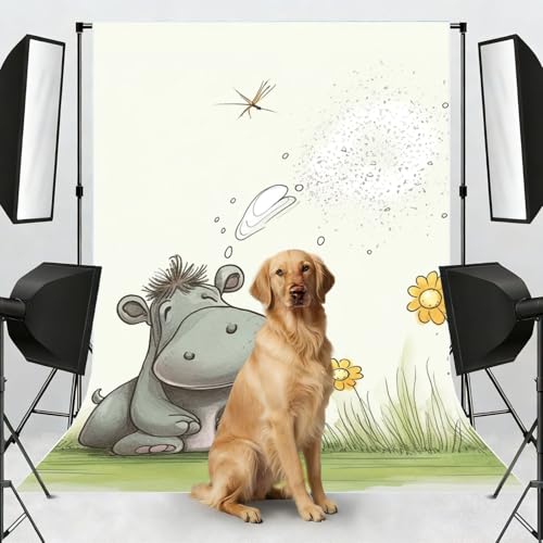 Hippo and Dandelion Backdrop Background for Photography 5x7ft Photobooth Professional Photo Backdrop Curtains Video Photography Studio Photo Backgrounds Banner Booth Background Screen Parties - color: Hippo And Dandelion