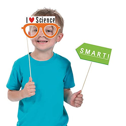 12Pcs Science Photo Booth Props with Stick Mad Scientist Selfie Props Chemistry Laboratory Party Supplies Boy Girl First 1st Bday Baby Shower
