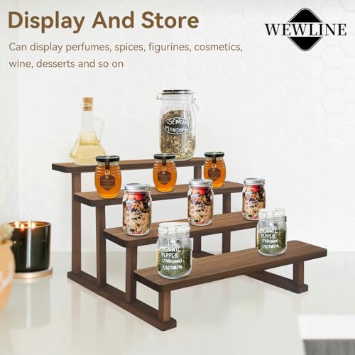 WEWLINE 4 Tier Wooden Display Riser Stand, Cupcake Stand, Display Shelf, Tabletop Spice Rack for Party, Kitchen, Perfume, Fragrance, Vendors event