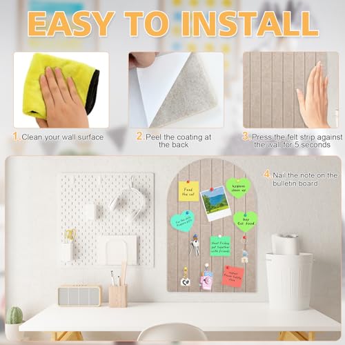 2 Pcs Foldable Felt Bulletin Board, 0.35" Thick Arch Fabric Pin Board with Adhesive Sticker, Large Cork Boards Wall Mount Memo Boards for Office Bedroom Living Room, Decorative Board (24x16 inch) - size: 24x16 inch