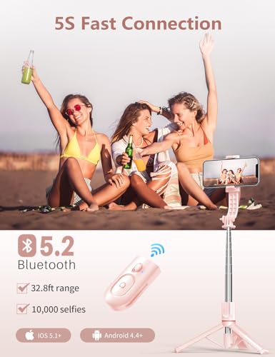 Selfie Stick with Light, 45'' Selfie Stick Tripod with Wireless Remote, Portable Travel Phone Tripod Compatible with iPhone 15 Pro Max/15/14 Pro/14/13, Samsung S22/ S23 Ultra/Android Smartphone (Pink) - color: Pink - 45" Standard Height