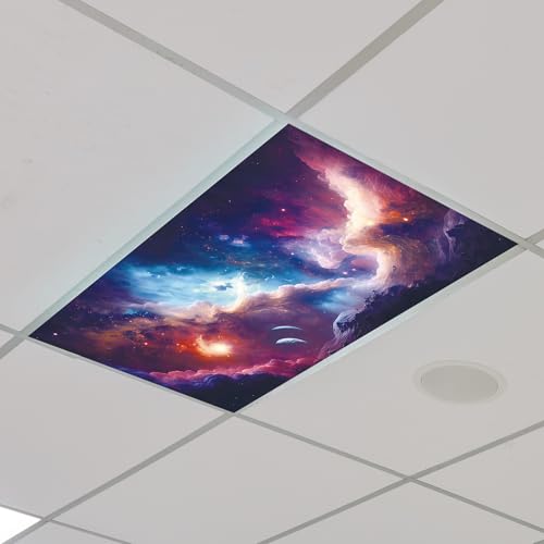 Outus 4 Pcs Fluorescent Light Cover Classroom Lighting Cover with 10 Magnets Light Filter Magnetic Ceiling Panel Decoration 2 x 4 ft (23.62 x 47.24 In) Reduce Glare for Office School(4,Dreamy Sky) - style: Dreamy Sky