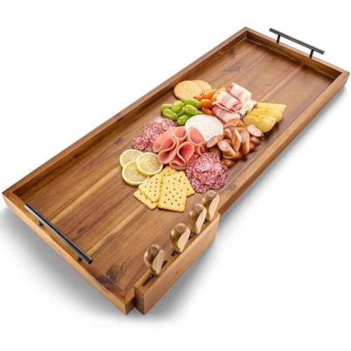 TIDITA Acacia 30 Inch Large Charcuterie Boards for Party with Cheese Knife Set of 4 – Acacia Wood Serving Tray with Handles, Long Charcuterie Board, Wooden Cheese Board - color: Acacia, size: 30" x 12" x 1.5"