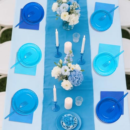 Serves 35 Guests Dusty Blue Plates and Napkins Party Supplies,7" Gradient Blue Birthday Dessert Paper Plates and Napkins,Disposable Party Dinnerware for Wedding,Graduation - color: Gradient Blue