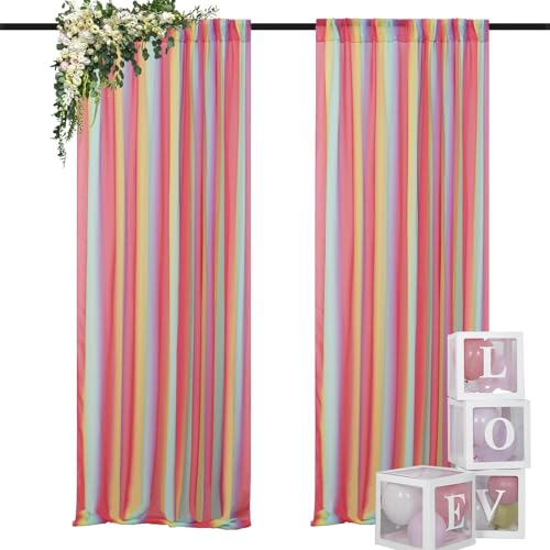 DUOBAO Rainbow Chiffon Wedding Arch Decor - Lightweight Sheer Fabric Archway for Ceremonies, Photo Backdrops, Parties (108" Tall x 29" Wide, 2 Panels) - color: Rainbow, size: 29"W x 108"L (Pack of 2)