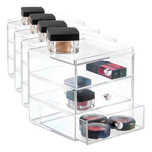 InterDesign Clarity Cosmetic Vanity Cabinet to Hold Makeup, Beauty Products-3 Drawer, Clear Organizer, 1 x Mirror (Pack of 4) - color: Clear, size: 6.5" x 7" x 7" (Pack of 4)