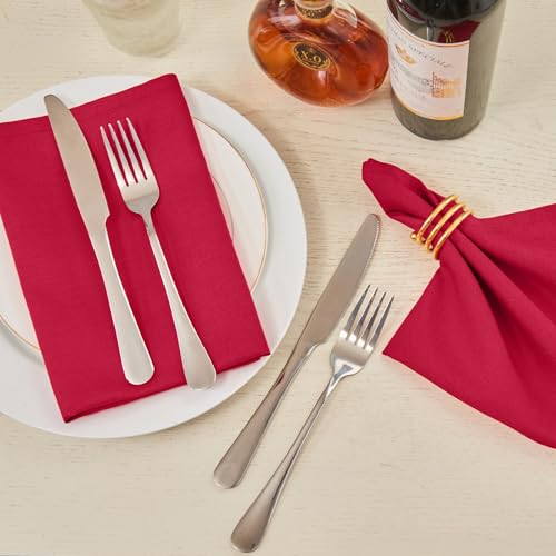 Cloth Napkin Set of 8 Square Washable Reusable Linen Fabric Polyester for Kitchen Dinner Dining Restaurants Wedding Party Banquet Table(DarkRed-A/17x17 Inch) - color: Darkred