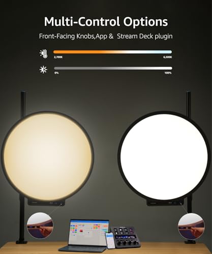 amaran Verge Max LED Video Light,60W Bi-Color 22in Circular Edge-lit Panel Light,APP Control with Desk Clamp Stand Dimmable Desk Light for Home Office, Gaming, Podcast, Live Streaming (Charcoal) - color: Charcoal
