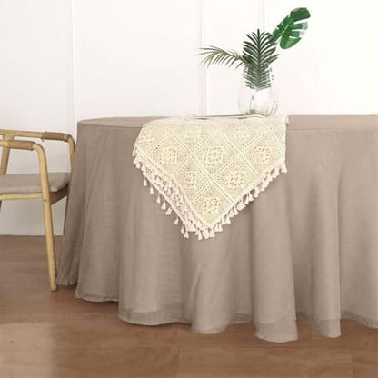 Efavormart 120" Taupe Premium Faux Linen Round Tablecloth | Textured Wrinkle Free Tablecloth - color: Taupe, size: 120" (Round)