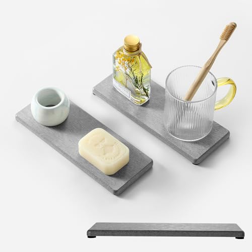 Razborci 2PCS Bathroom Counter Vanity Trays, Water Absorbing Diatomite Stone Quick Drying Mat for Kitchen Sink Counter, Dish Rack Soap Dispenser Sponge Holder Caddy Organizer, Light Gray, 9"x 3.5" - color: 2 Pack - Light Gray, size: 9" X 3.5"