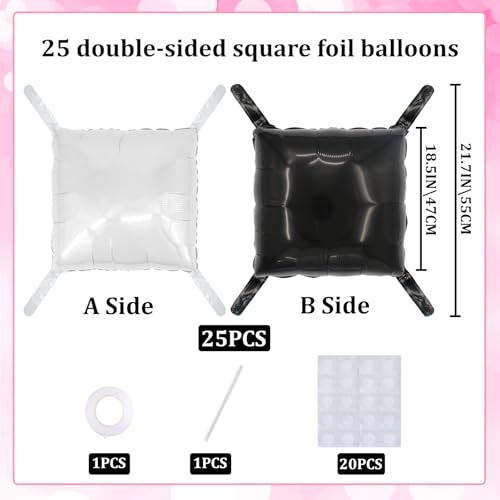 square aluminum foil Balloon Wall Backdrop, 25 pieces Black and White double-sided Balloon Arch Kit, suitable Racing theme parties anniversaries decorations - color: White.black
