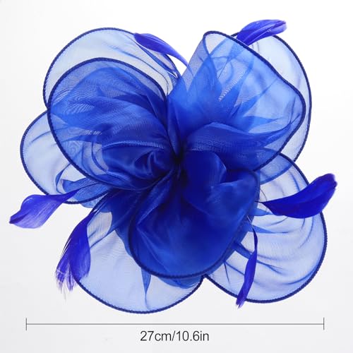 Fascinators Hats with Gloves Set for Women 20s 50s Cocktail Tea Party Wedding Costume Headwear - color: 03-royal Blue