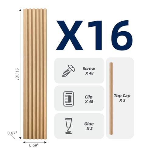 Art3dwallpanels 16 Pack Wood Slat Wall Paneling 51"×6.7" Sound Absorbing 3D Wall Panels for Living Room TV Background Home Office Decor, Oak - color: Oak, size: 51'' x 6.7'' , 16 Pack