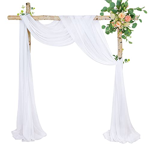 MoKoHouse Wedding Arch Draping Fabric Decorations: 1 Panel White Sheer Curtains Drapery 6 Yards Chiffon Backdrop Ceremony Party Ceiling Window Outdoor Decor - color: White, size: 6 Yards 1 Panel