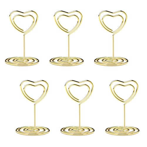 20PCS Mini Table Number Holders, Heart Shaped Place Card Holder, Premium Photo Holders for Tables, Table Sign Holders Card Stands Menu Clips for Wedding Valentine's Day Table Decor, Gold - color: Gold