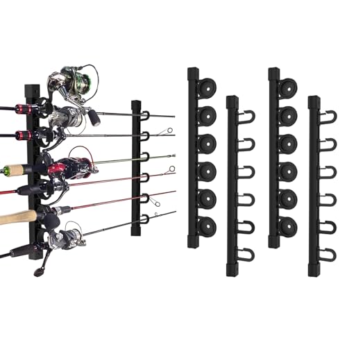 Aventik Fishing Rod Holder for Garage, Ceiling, Wall Mounted Fishing Rod Rack 6 Fishing Pole Storage Vertical/Horizontal Garage Slide Fishing Pole Rack(2 Pack) - style: 2 pack Black