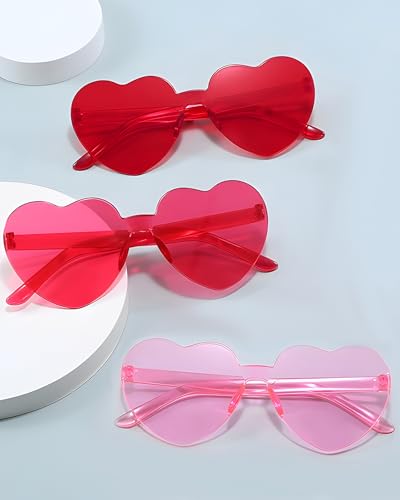 20 Pairs Heart Shaped Sunglasses for Women Colorful Glasses Fun Trendy Transparent Heart Sunglasses Party Favor - color: Pink / Rose Red - 20 Pack