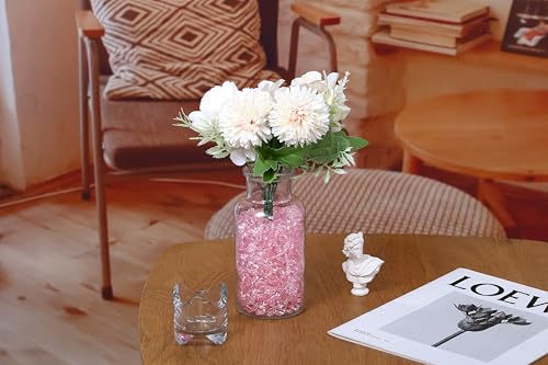 LAIDANLA 500PCS Pink Acrylic Gems Fake Ice Cubes Pink Vase Fillers Plastic Diamonds Fake Crushed Rocks for Centerpiece DIY Party Table Scatter Prop Wedding Decoration Accessories - color: Pink