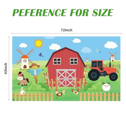 Farm Backdrop, 72x43inch Farmhouse Barn Backdrop, Farm Birthday Decorations, Rustic Farm Animals Photography Background Party Decorations for Boys and Kids Baby Shower Banner Newborn Photo Props