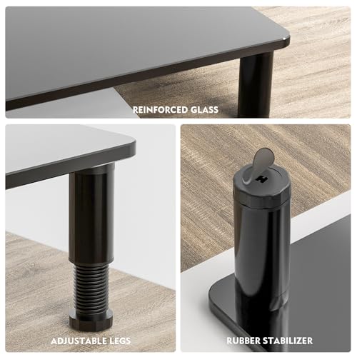 Glass Computer Monitor Stand Riser with Height Adjustable Multi Media Desktop Stand for Flat Screen LCD LED TV, Laptop/Notebook/Xbox One, Black HD01B-002 - color: Black
