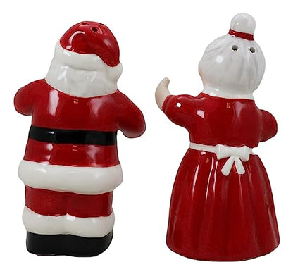 Ebros Gift 'Tis The Season Dancing Mr And Mrs Santa Claus Christmas Couple Salt And Pepper Shakers Set Ceramic Figurines Party Kitchen Tabletop Collectible Prop Jolly Holiday Decorative