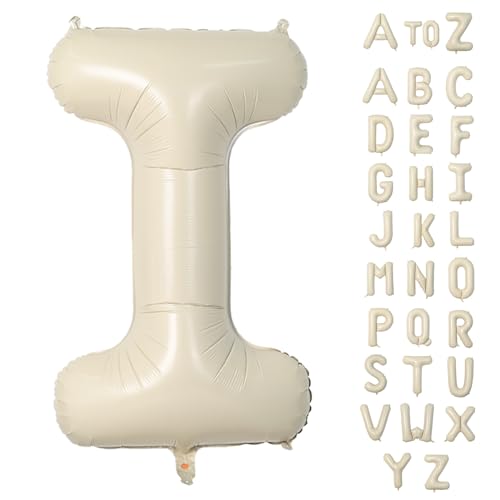 Biapian 40 Inch Letter I Balloon, Giant Cream Foil, Big Single Alphabet A-Z, Beige Large Aluminum for Birthday, Baby Shower, Wedding, Anniversary Party Decoration - color: Cream Letter-i