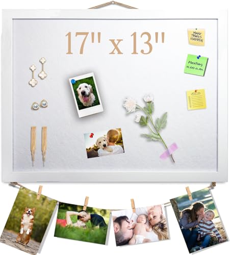 White Bulletin Board Cork Boards Vision Board with Felt, 17"x13" Small Display Pin Board for Walls, Desk, Jewelry, Notes, Collection, Photos, Office, White Framed and Felt Board, 1pc - color: White, size: 1P-17"x13"