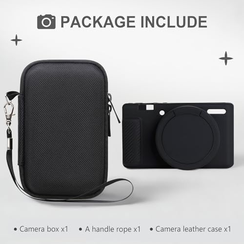 BOVKE 2-in-1 Camera Case for Sony ZV-1 Digital Camera for Content Creator, Silicone Skin Case + Hard Case Carrying Bag Protective Bundle for Sony ZV1 Camera, Black - color: Black