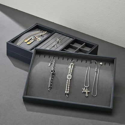 Grey Microfiber Jewelry Display Tray for Necklace Chain Bracelet Grey Jewelry Organizer Display Tray - size: 16 Slot