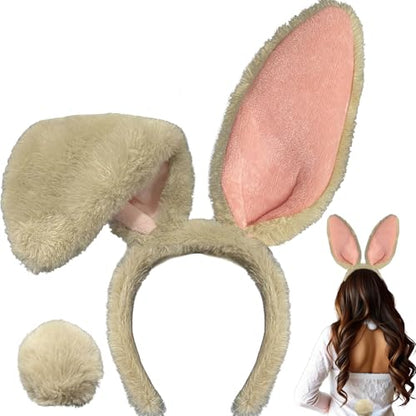 KHC-KHF Easter-Headband Bunny-Headband Halloween-Headband Plush Rabbit Ear Costume Headband Tail Accessories Party Makeup Birthday Favors Kids Adult Headwear - color: Gray Suit