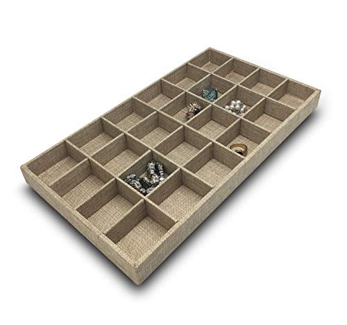 The Display Guys - Stackable Jewelry Tray and Organizer - for Drawers, Dressers, Store Display (24 Compartments, Beige Burlap) - color: Burlap Beige, size: 24 Compartments