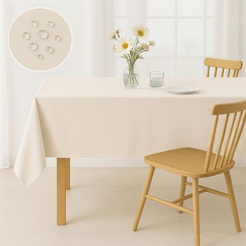 Tablecloths 60x102 Inches Textured Fabric,Natural Water Resistant Spill Proof Table Cloth Washable Small Card Folding Table Covers for Dining, Wedding and Parties，Beige - color: Beige, size: 60" x 102" (Rectangular)