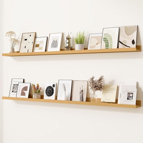 Heimlove Picture Ledge Shelf,56 inch Long Floating Shelves for Wall Set of 2,Picture Shelf with Lip for Wall Decor,Living Room,Bedroom,Bookshelf,Nursery,Perfume,Oak Color - color: Natural Oak, size: 56'', Set of 2