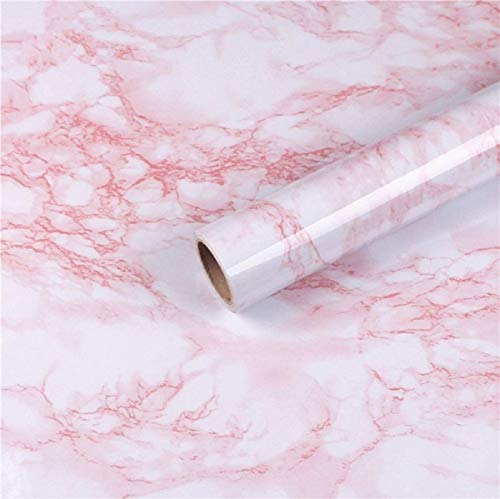 practicalWs 15.7 in × 118 in White Pink Marble Stick Paper Peel and Stick Countertops Self-Adhesive Vinyl Watertight Wallpaper Great As Cabinets Drawer Shelf Wall Crafts Wall Paper Decorations - color: Pink/White, size: 15.7" x 118.1"