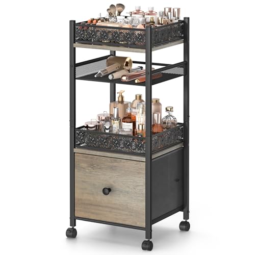 Makeup Organizer, Large Skincare Organizers, Make Up Organizers for Vanity, Makeup Storage Cosmetic Organizer with Drawer, Bathroom Vanity Organizer Makeup Holder Cart for Skin Care Hair Tool Beauty - color: More Modern Style,black