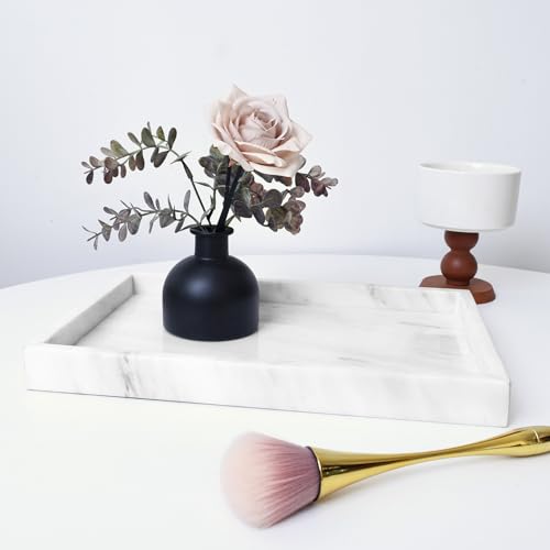 Yew & Tulip Natural Marble Vanity Tray, Nature White Marble with Spots Serving Tray for Bathroom, Kitchen, Vanity, Home Decor, Wedding etc. (12" x 8" x 1.2") - color: Star White
