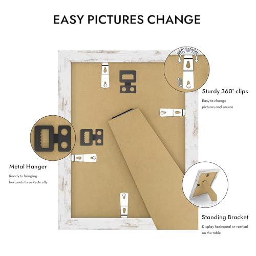 Hongkee 6x8 Picture Frame with Glass, Display Pictures 5x7 with Mat or 6 x 8 without Mat - Wall and Tabletop, 6 by 8 Photo Wooden Frames (Distressed White, 1 Pack) - color: Distressed White, size: 6X8 in