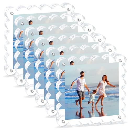 Acrylic Picture Frames. 5×5inch 6Pack - Double-Sided Scalloped Photo Frame, 20mm Ultra-Clear Block, Modern Desktop Display for Home/Office Decor (6 Pack, 5X5) - color: 6 Pack, size: 5X5