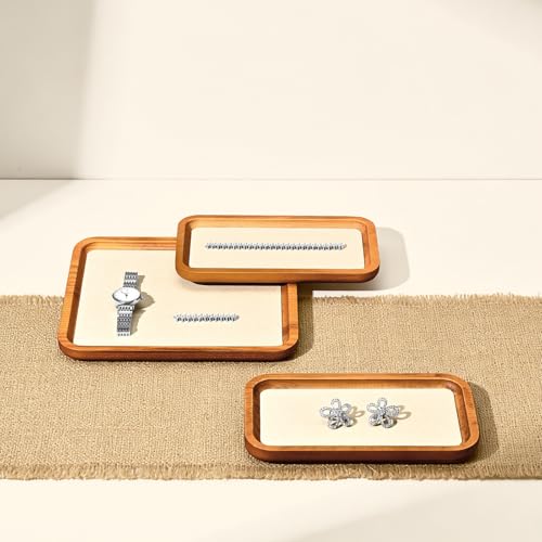 Solid Wood Jewelry Display Flat Tray for Rings Earrings Necklace Bracelet, Jewelry Photograph Display(Beige,M) - color: Beige, size: 18 * 10 * 1.5cm