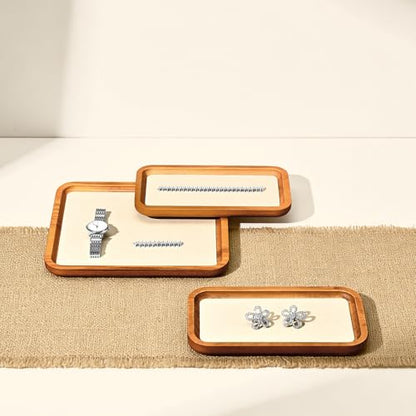 Solid Wood Jewelry Display Flat Tray for Rings Earrings Necklace Bracelet, Jewelry Photograph Display(Beige,L) - color: Beige, size: 20 * 18 * 1.5cm