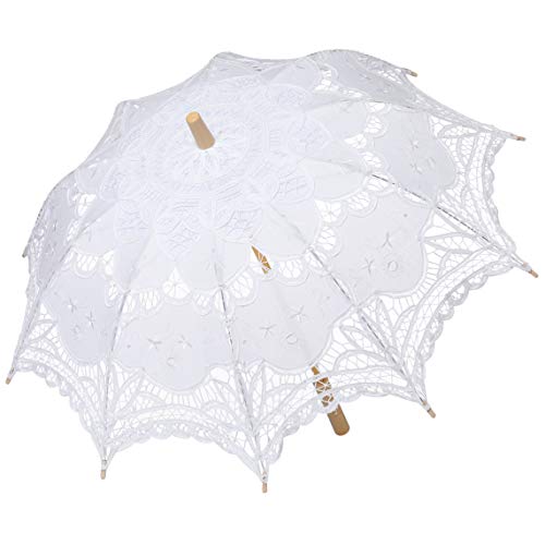 BABEYOND Lace Umbrella Parasol Vintage Wedding Bridal Umbrella for Decoration Photo Lady Costume 1920s Party (White) - color: White