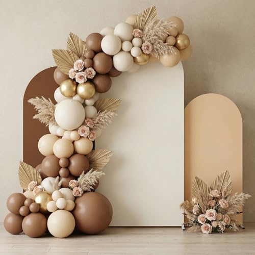 SmoothNovelty Set of 3 Wedding Arch Cover 4ft/5ft /6ft Spandex Fitted Wedding Arch Stand Covers 2 Sided Round Top Backdrop for Birthday Party Baby Shower Ceremony Banquet(Beige, Brown, White) - color: Beige, Brown, White